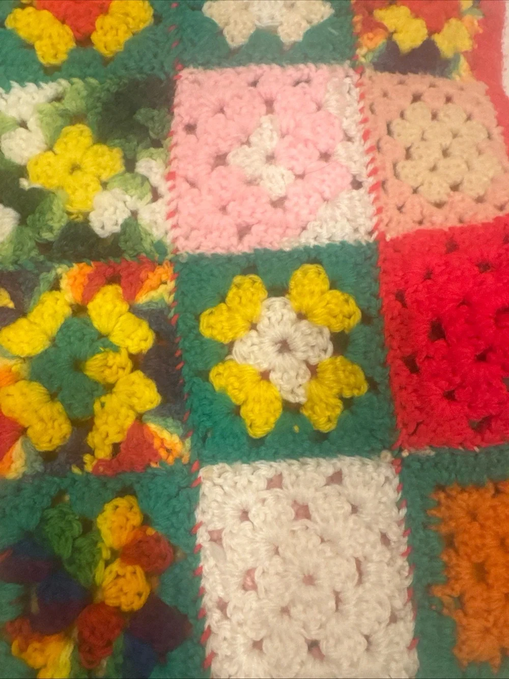 Handmade Multicolor Crochet Granny Square Throw Afghan Colorful Flowers Vintage